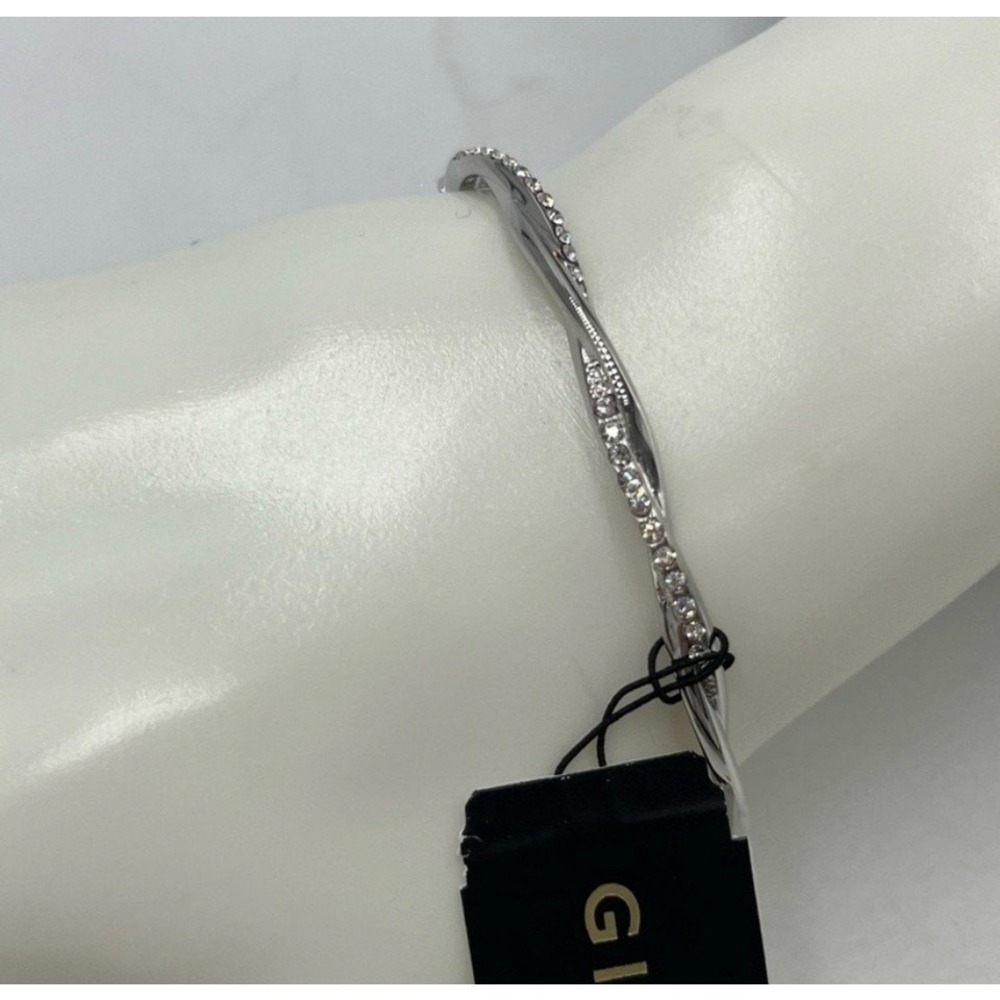 Givenchy Womens Silver Tone‎ Clear Crystal Hinged Twisted Bangle Bracelet New